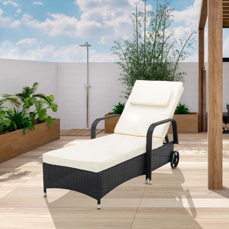 Corinth Reclining Sun Lounger with Cushion, Black