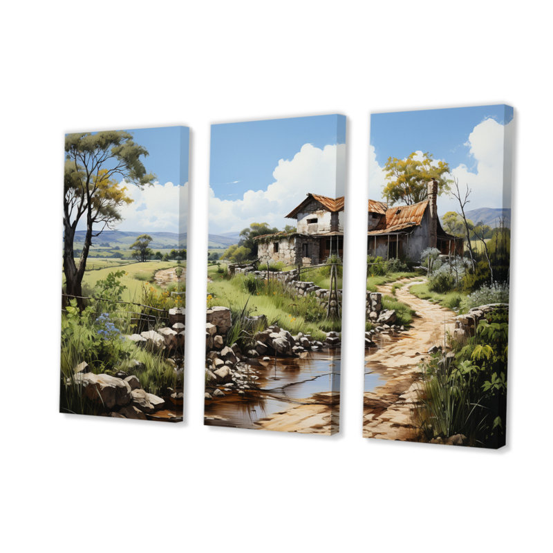 " Dominican Rural Pathways " 3 - Pieces, 28" H x 36" W x 1" D