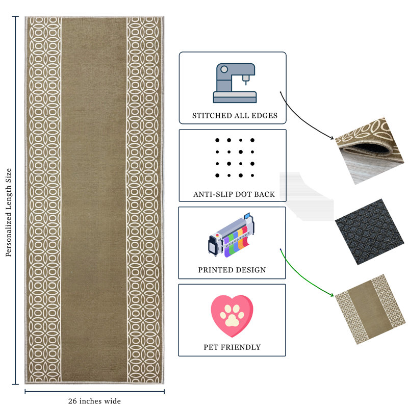 Tapis de couloir taille basse sur mesure avec bordure à chaîne berbère beige, Tapis de couloir 2 pi 2 po x 20 pi