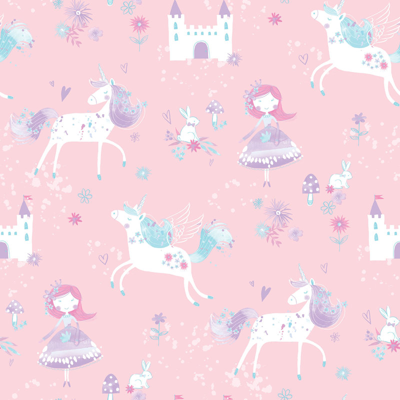 Fircrest 10m x 53cm Matte Wallpaper Roll, Pink/White/Blue