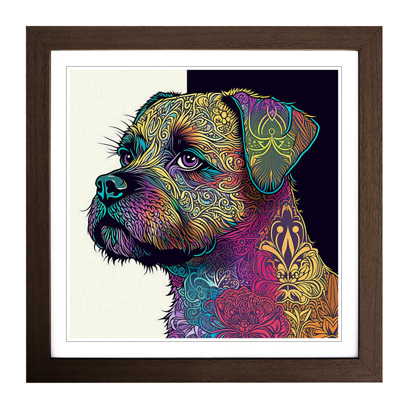Border Terrier Paisley Art - Framed Print, Walnut