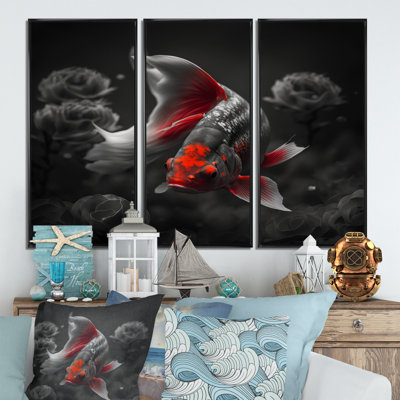 «Black and Red Tropical Fish IV», reproduction sur toile 3 pièces