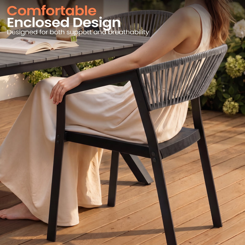 Ensemble repas pour 10 personnes en aluminium avec chaises empilables et trou pour parasol, 10 Person, Gris foncé