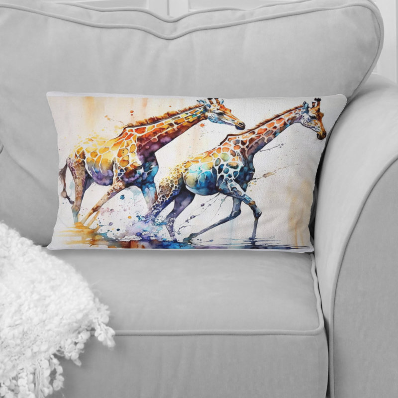 Giraffes Running - Giraffe Printed Throw Pillow
