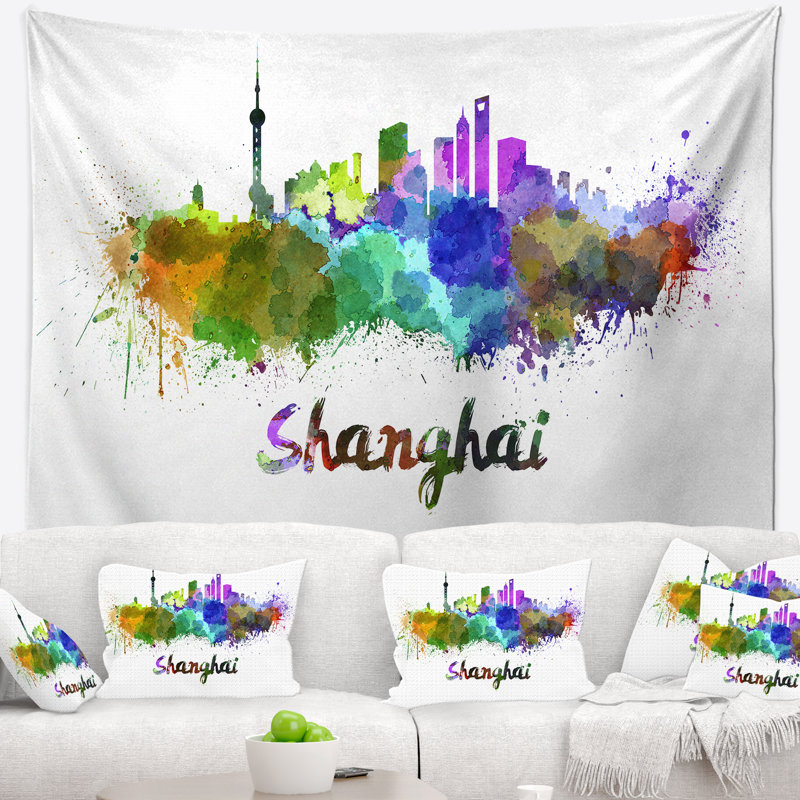 Tapisserie de shanghai skyline Cityscape, H 32 po x l 39 po