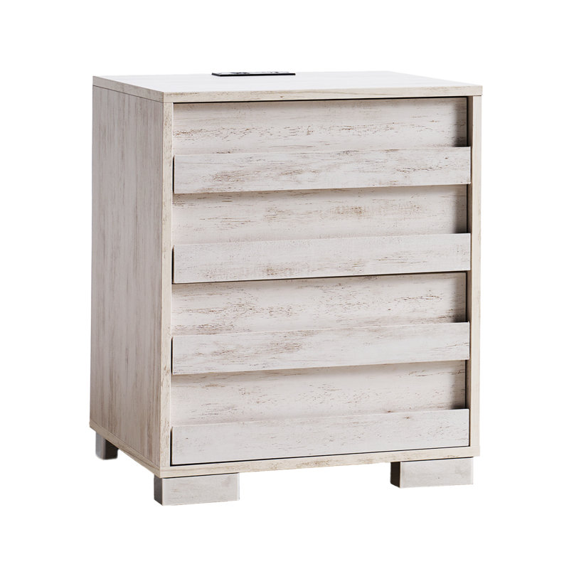  Louby Farmhouse Nightstands With Charing Station, Distressed White, Distressed White
