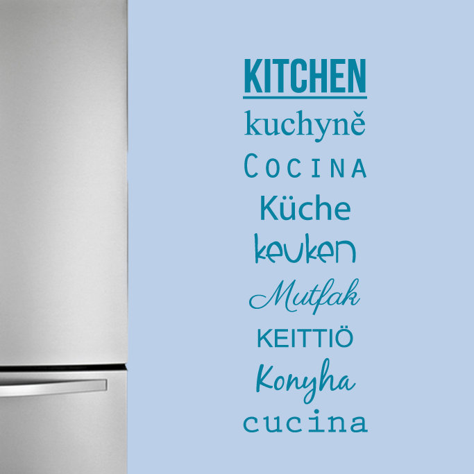 Décalcomanie murale mots pour la cuisine, Bleu sarcelle
