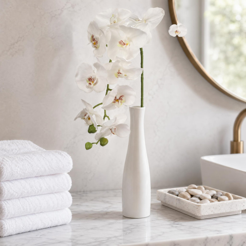 49 po. 49 po. Tige d'orchidée phalaenopsis blanche - 16 fleurs en soie, plante artificielle pour plancher et décoration de table