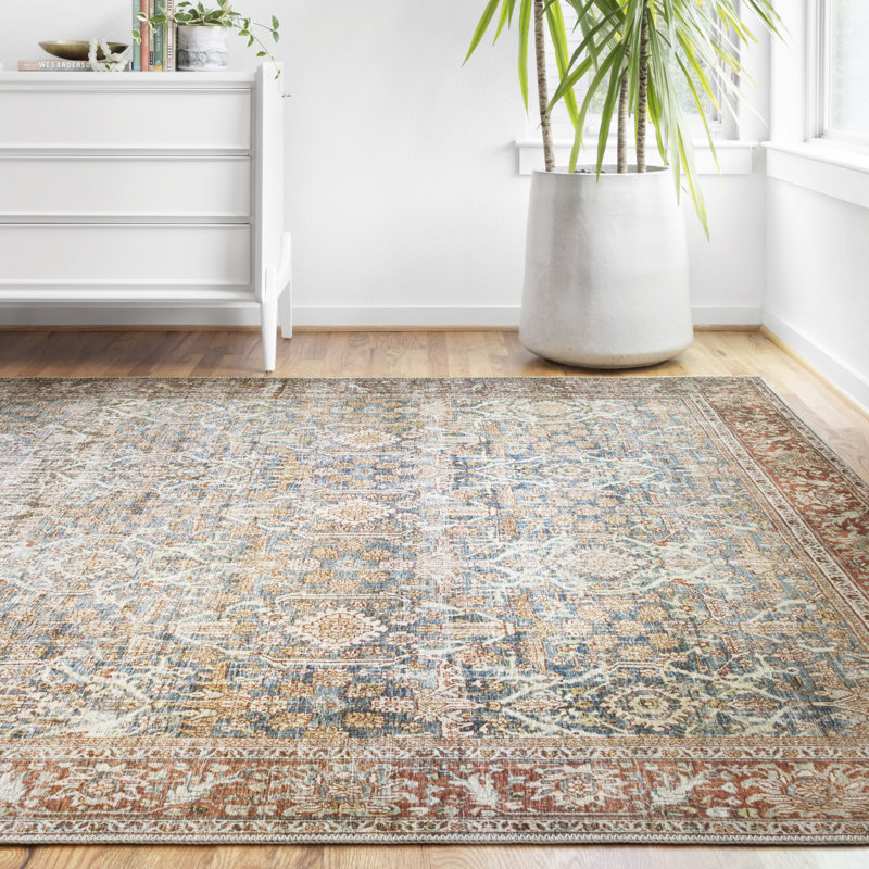 Pratt Oriental Area Rug in Ocean/Rust, Rectangle 9' x 12'