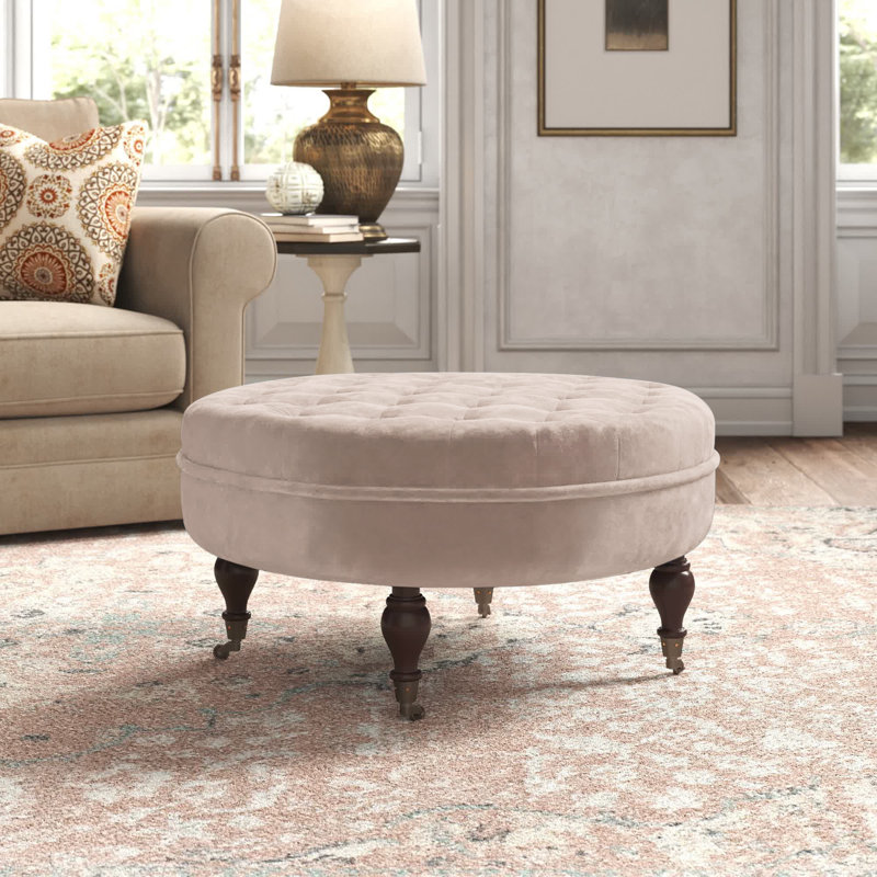 Repose-pieds de cocktail rond en velours Artilus, Beige