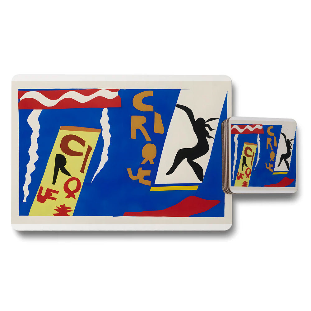 Abstract Art Placemat And Coaster Set With Colorful Silhouette Design