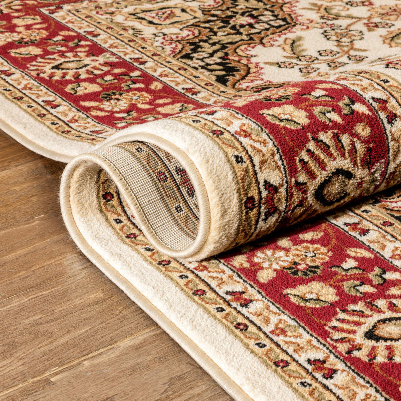 Tapis traditionnel ivoire Belliere Medallion Kashan, Ovale 6 pi 7 po x 9 pi 6 po