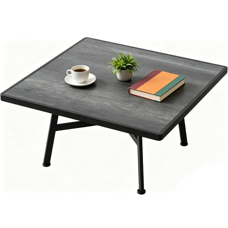 Table basse carrée, table d'appoint industrielle avec structure en métal noir et plateau en grain de bois, petite table d'appoint pour salon, chambre à coucher, balcon (table basse carrée 28,35 x 15,75 po)
