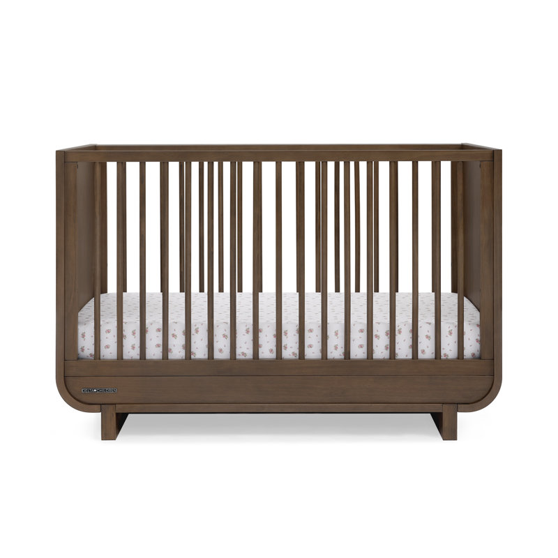 Teak Brown 4-in-1 Convertible Crib with Round Spindles