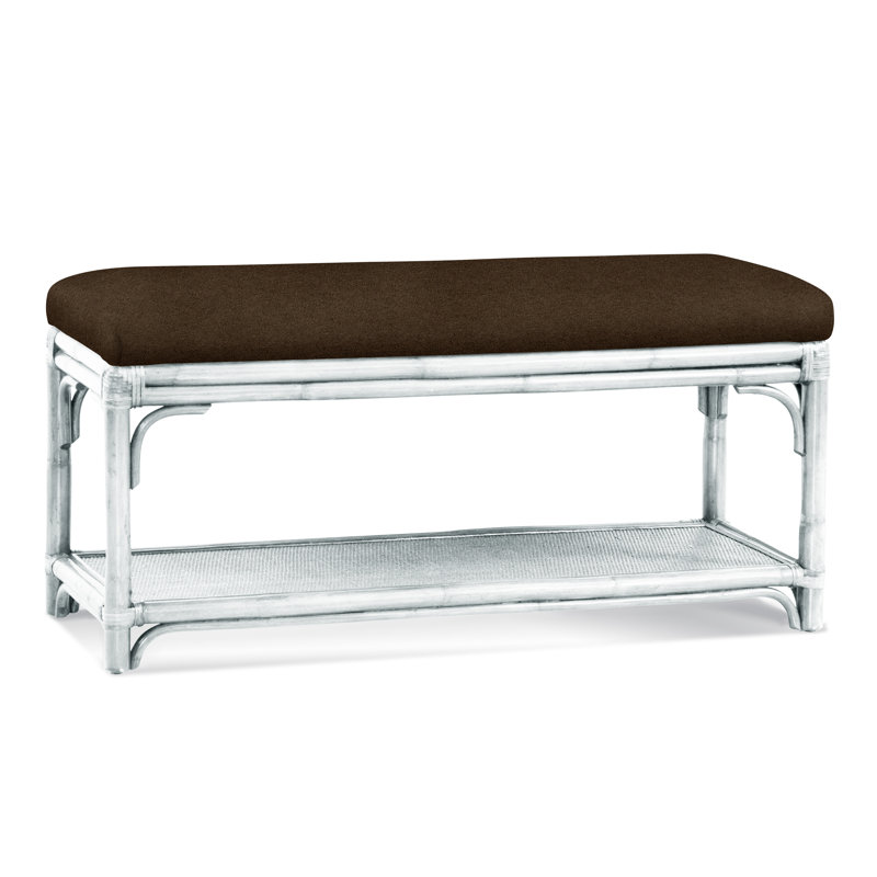 Summer Retreat Wicker Shelf Storage Bench, Frost White, Green and Blue Stripe; 0252-54