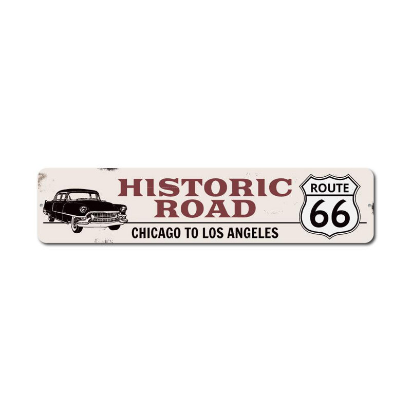 Plaque en aluminium Classic Car Route 66, H 6 po x l 24 po x P 0,063 po