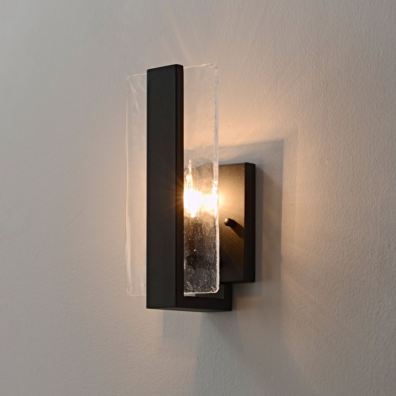 Mia Single Light Matte Black Clear Glass Panel Wall Sconce