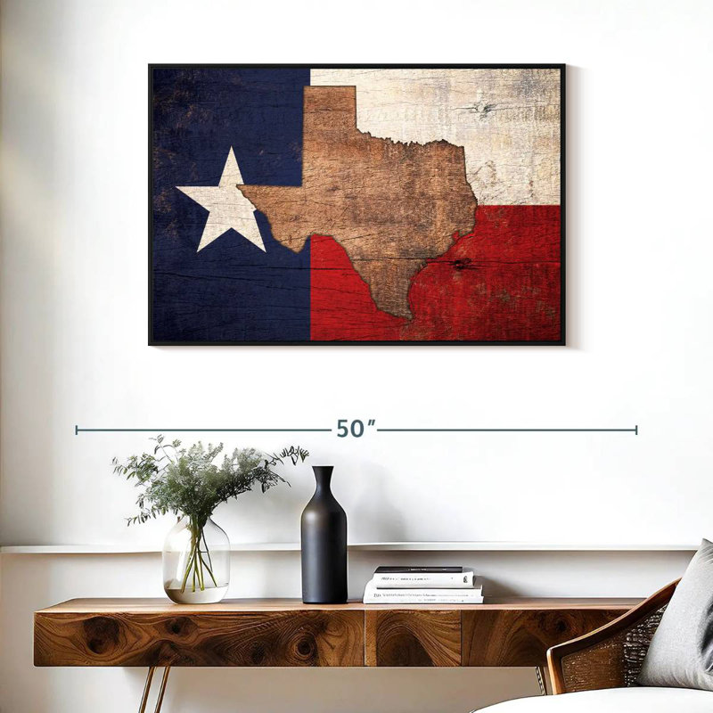 Carte de l'État sur le drapeau du Texas, Cadre flottant noir, 37 po x 25 po