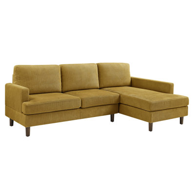 Chaise en velours côtelé 3 et velours côtelé, structure en bois massif, coussins rembourrés de 97 po de largeur, jaune antique, profondeur de 58,5 po, hauteur de 35 po, canapé modulaire de 189 lb, 3