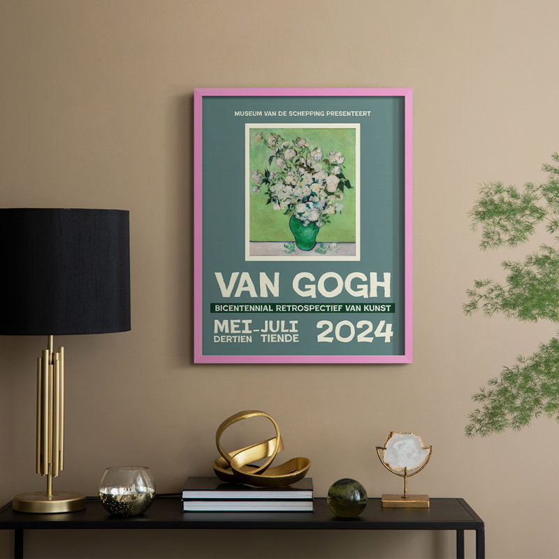 Van Gogh, exposition d'affiches encadrées III - bois massif, Rose, H 11 po x l 9 po