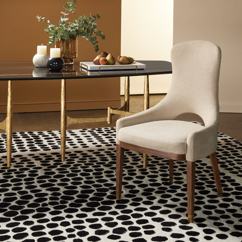 Wool Polka Dots Area Rug in Black, Rectangle 9' x 12'
