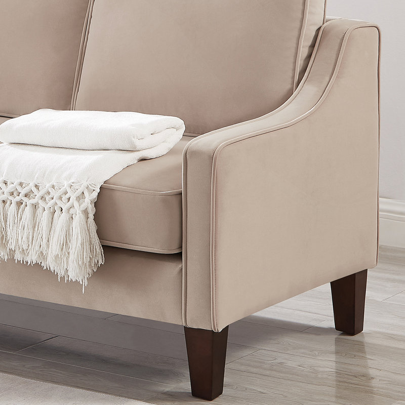 Contemporary 3 , Taupe Velvet Upholstery, Solid Wood Frame, For Primary Living Space 3 Seater With Scooped Armrest, Upholstery And Wooden Frame