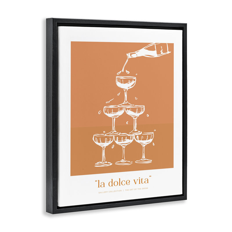 Cadre flottant champagne La Dolce Vita, design par lettré et doublé, Cadre flottant noir de jais, H 21 po x l 17 po