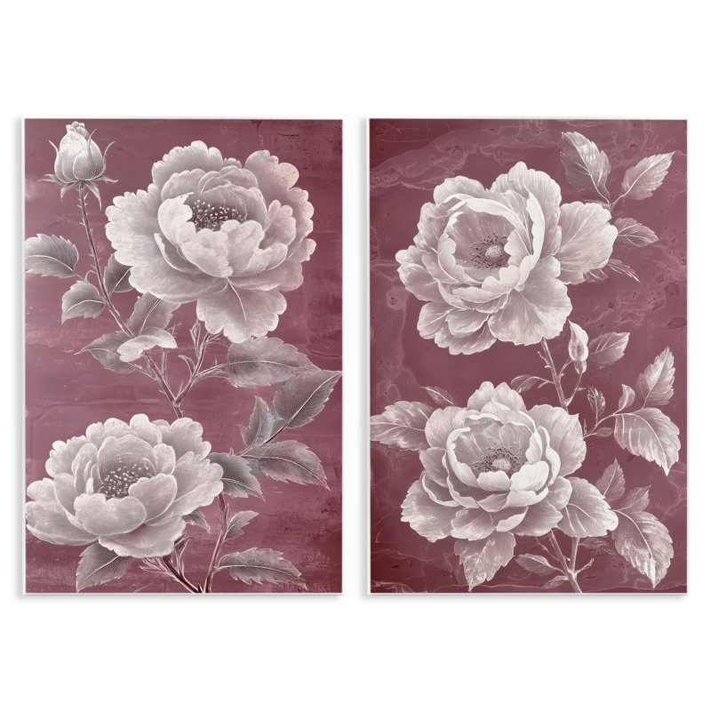 Burgundy Chambermaid Blossoms 2pc Wall Plaque Set, design by Annabelle Hall, 15" H x 20" W