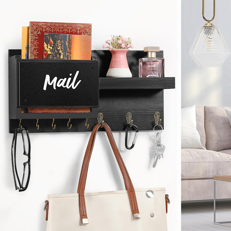 Porte-clés décoratif avec 8 crochets - Porte-clés en bois naturel facile à installer et support pour support mural - Porte-lunettes de soleil