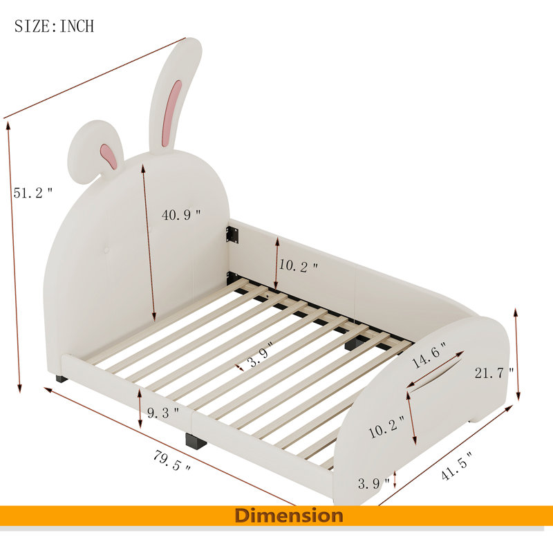 Lit simple princesse en forme de lapin rembourré, Blanc