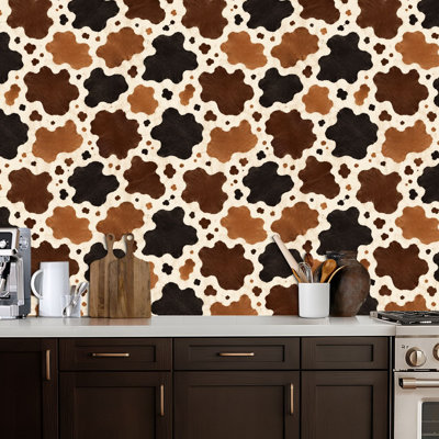 Peel and Stick Wallpaper Cow skin seamless Print animal hide brown spots white Mammals Fur Contact Paper Removable Self Adhesive Wall Mural Wall Decor for Bedroom Kitchen Cabinets 17.7in x 118in