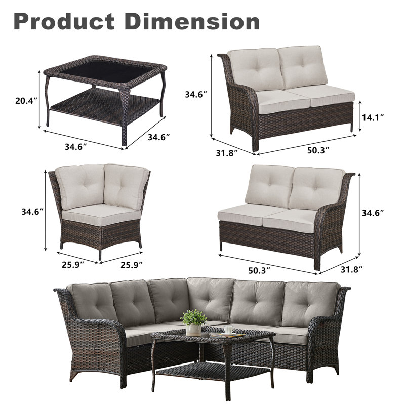 Tonry 88 " W Wicker Patio Sofa with Cushions, Biege, Brown