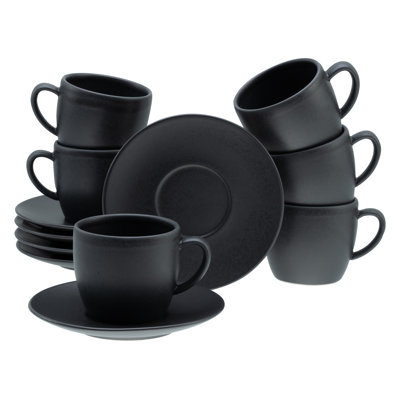 SOFT TOUCH BLACK Stoneware Cappuccino Cup with Saucer