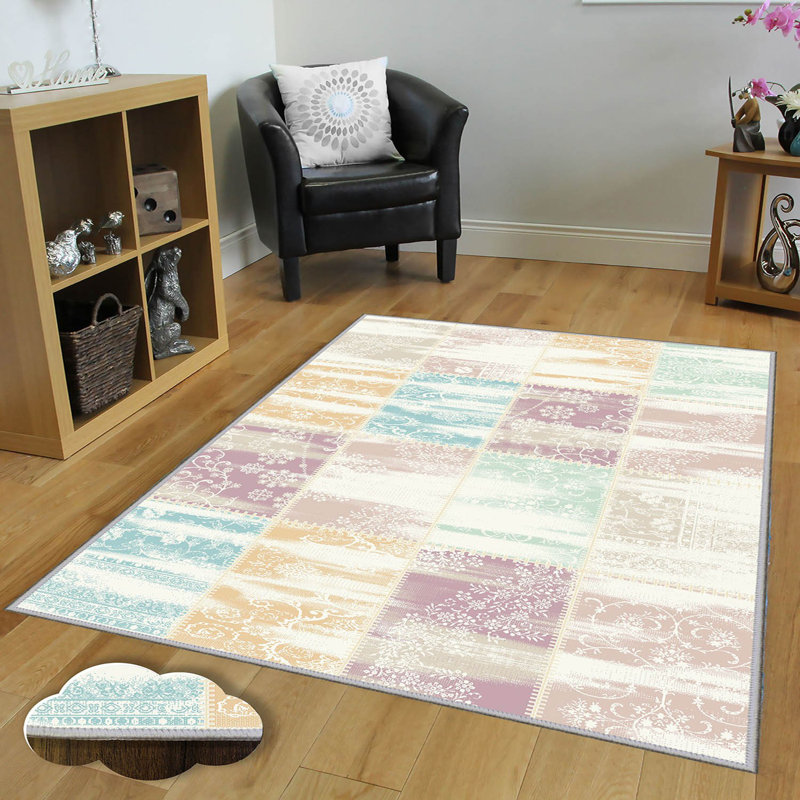 Tapis en polyester tissé à la machine Mcnaughton - beige / rose / mauve, Rectangle 5 pi 3 po x 7 pi 7 po