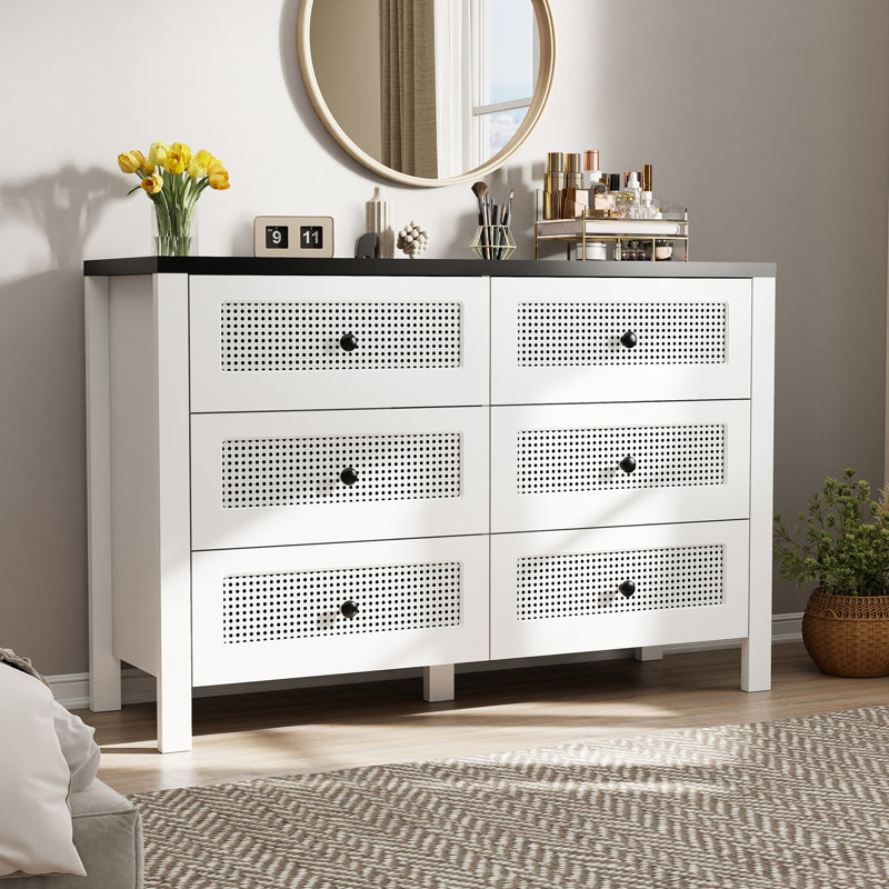 Commode 6 tiroirs 47 "- Commode pour chambre à coucher, grande commode de rangement