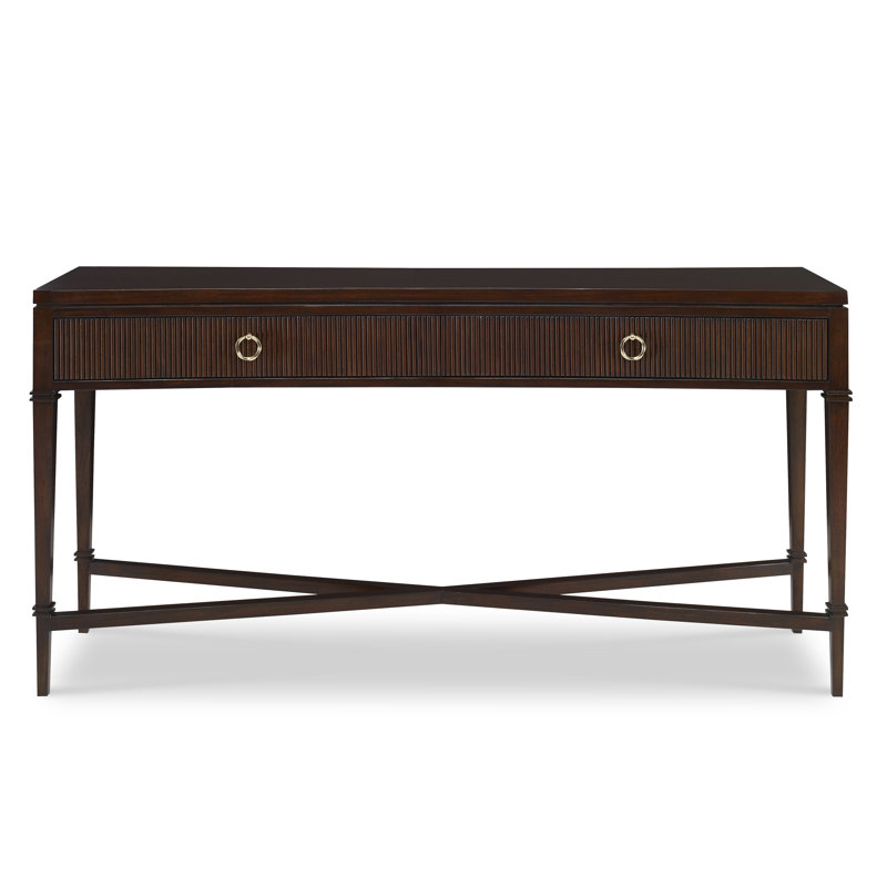 Walnut and Brass Reeded 60'' Console Table with Storage