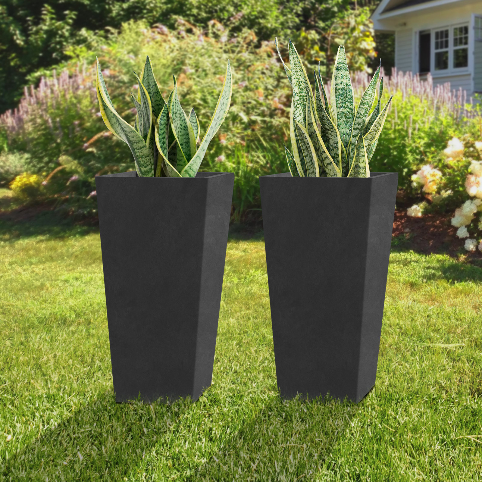 Tali 13" Rectangular Pot Planter, 2, Black