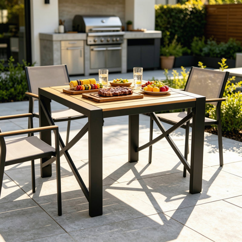 Table de bout extérieure noire en métal robuste, table d'appoint 18,9 pouces résistante aux intempéries pour terrasse de balcon