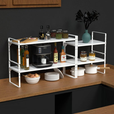 Tablette de rangement extensible pour armoire, support de rangement pour garde-manger empilable, armoire à épices ajustable avec capacité de 80 lb, paquet de 2