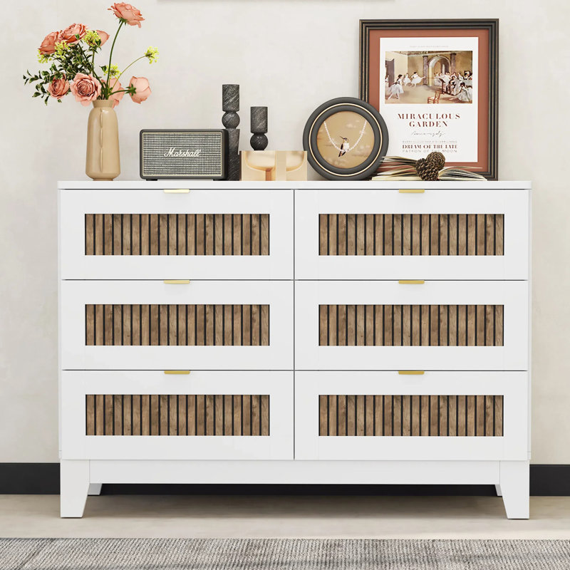 Commode en bois avec 6 tiroirs, Blanc