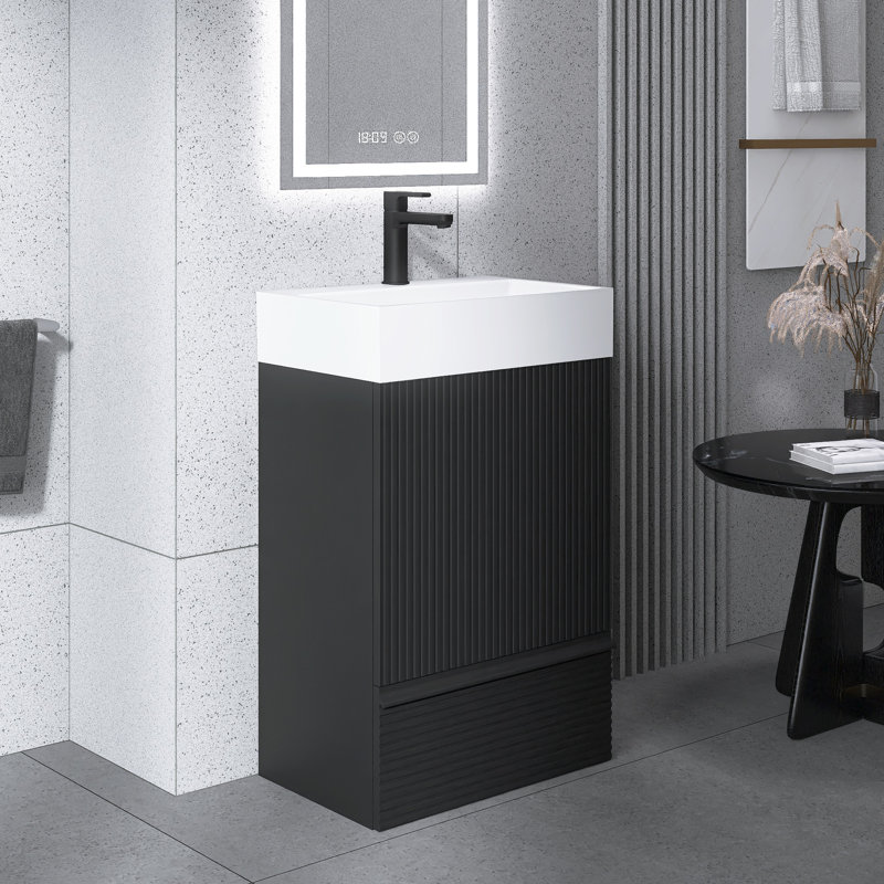 Meuble-lavabo autoportant moderne rayé 20 po avec lavabo en céramique