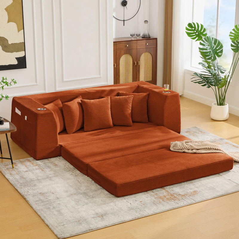 [Nouveauté] [Vidéo fournie] Canapé-lit convertible de 82,25 po, Orange