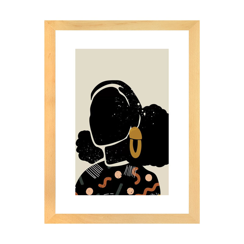 Black Hair IV - impression d'art graphique, Toile avec cadre en bois beige, Blanc, H 24 po x l 32 po x P 1 po