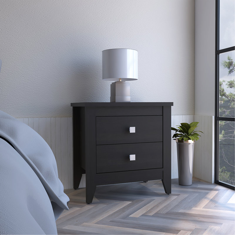 Nightstand, End Table, Side Table Two Drawers, Four Legs