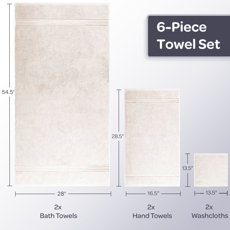 Jordan-Dale Cotton Bath Towel Set - Bathroom Accessories with Machine Washable Towels, Ivory, 6 Piece Towel Set