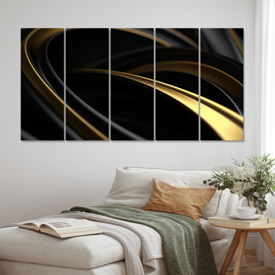 Gold And Black Surreal Tides II - Fractals Canvas Print - 5 Equal Panels