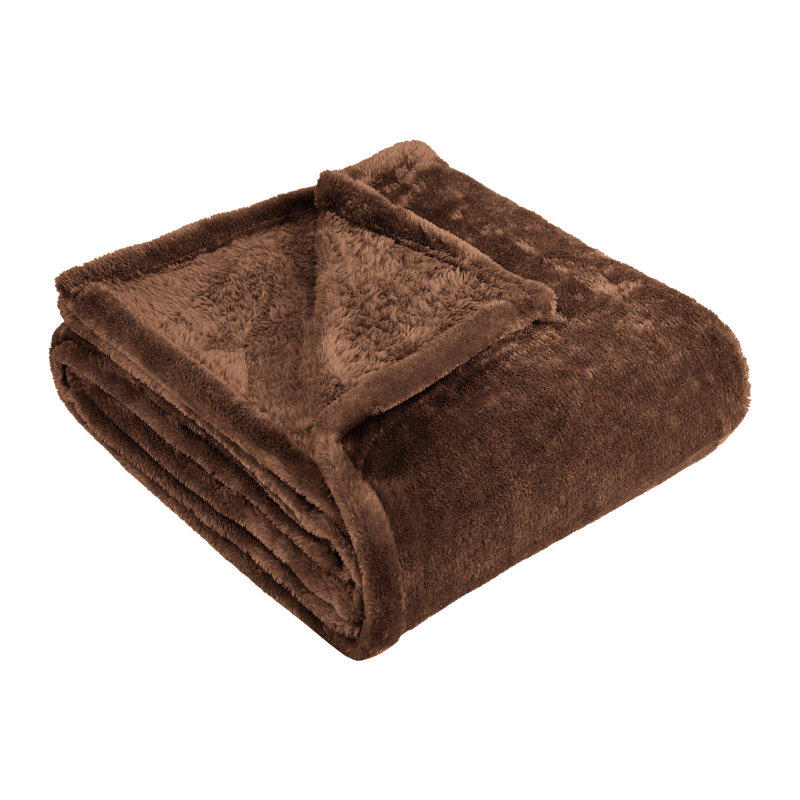 Couverture en molleton réversible toutes saisons de couleur unie et de qualité supérieure, Chocolat, Jeté TG