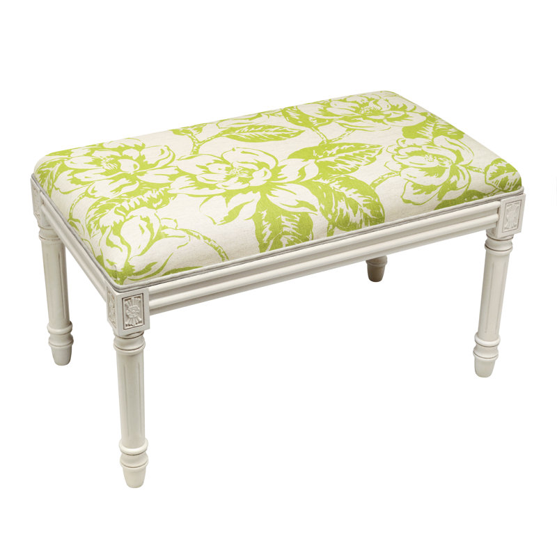 Kamari Linen Blend Upholstered Bench, Green Floral 1
