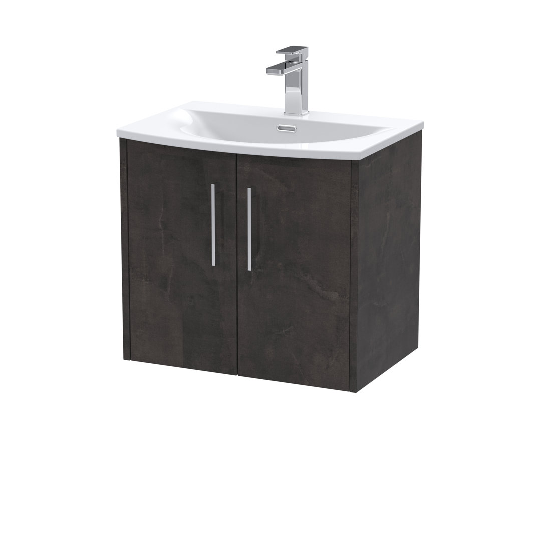 B&Q - Juno Wall Hung 2 Soft Close Door Vanity Unit With Curved Ceramic 1 Tap Hole Basin In Metallic Slate Finish600mm - Image 3
