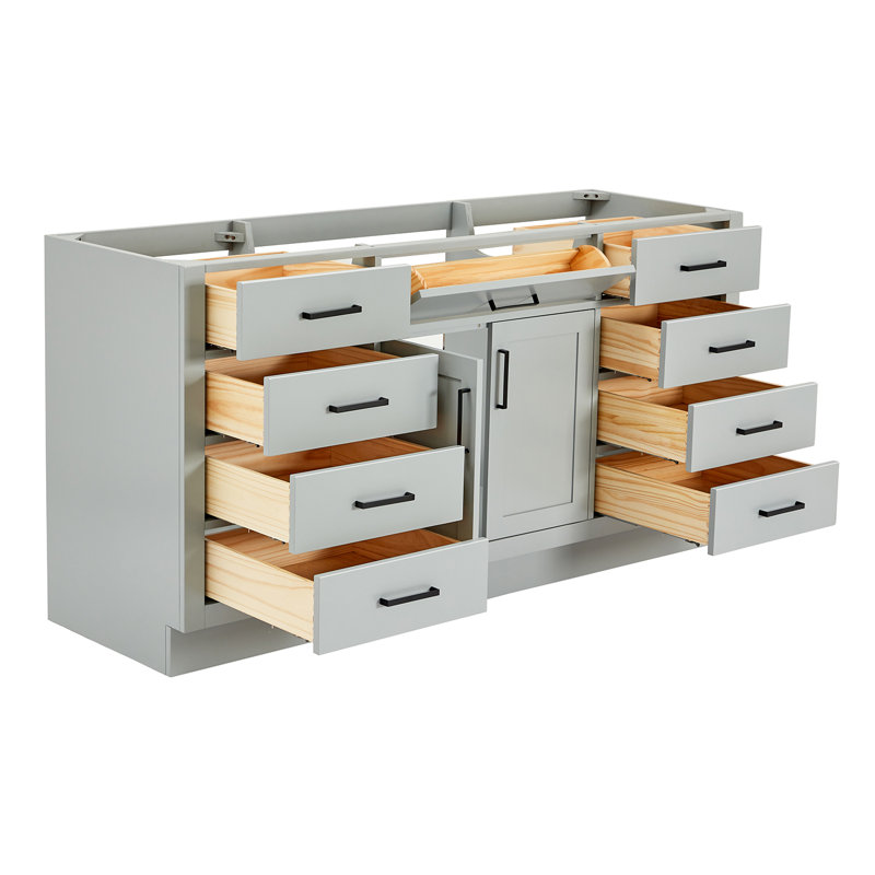 Base de meuble-lavabo simple en bois massif de 66 po Osoria, Gris